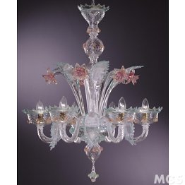 Chandelier with ruby gold and aquamarine details at five lights