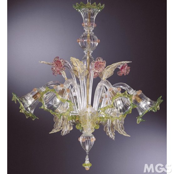 Ercole Chandelier, Chandelier with ruby gold and green details