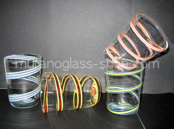 Glasses with colored bands, Four glasses with colored bands