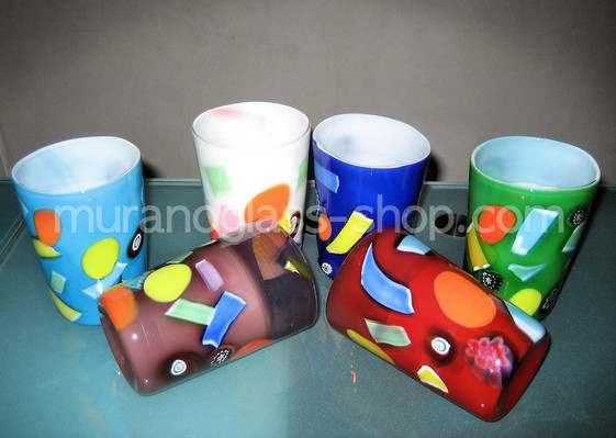 Harlequin glasses, Set of six colored glasses