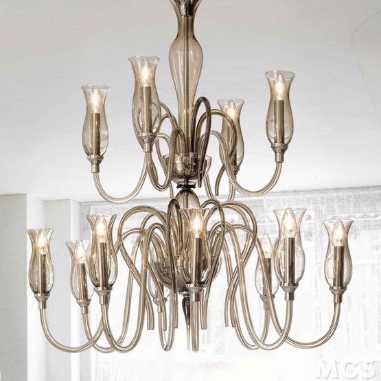 Teodato Chandelier, Milkwhite chandelier at twelve lights