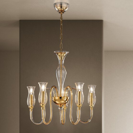 Teodato Chandelier, Chandelier with amber decoration at five lights