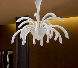 Modern chandelier in milk white color
