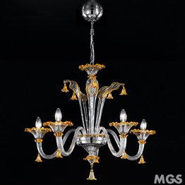White and crystal chandelier at five lights