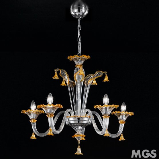 Patrini Chandelier, Crystal and Amber chandelier at five lights