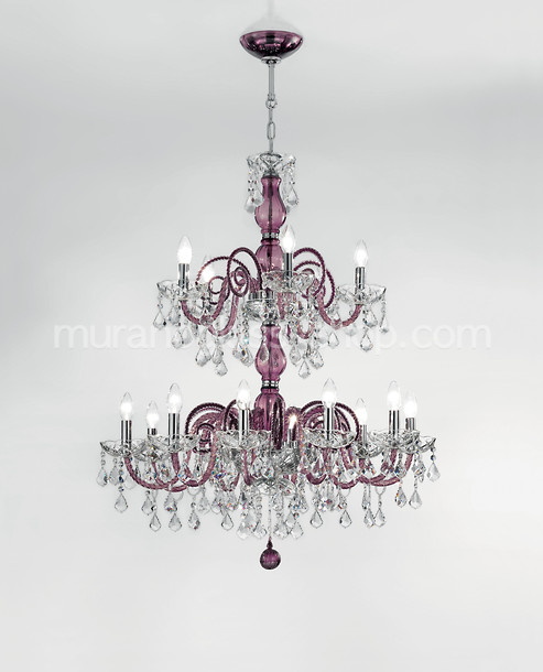 Bohemia Bright chandelier, Amethyst color chandelier with crystal detail