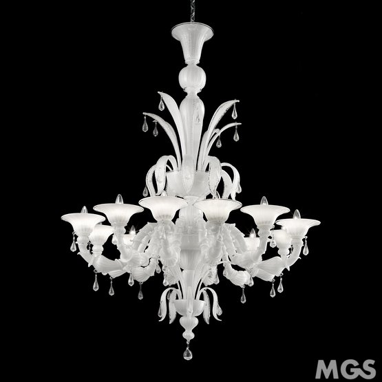 Enguetta chandelier, Ca' Rezzonico chandelier in white color and silver