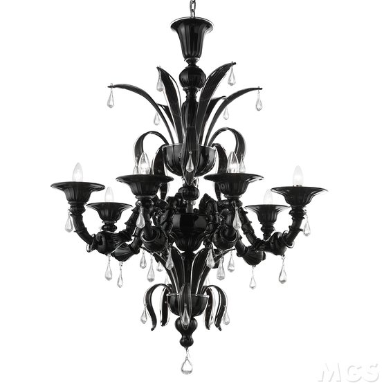 Enguetta chandelier, Ca' Rezzonico chandelier in black and crystal color