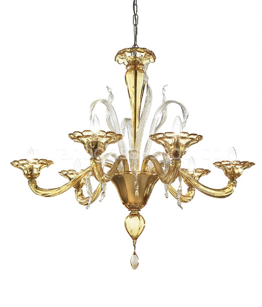 Sirio Chandelier, Modern chandelier in amber color