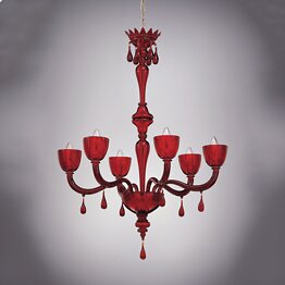 Red chandelier at six lights