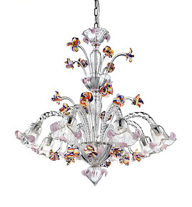 Crystal chandelier with colorful flowers