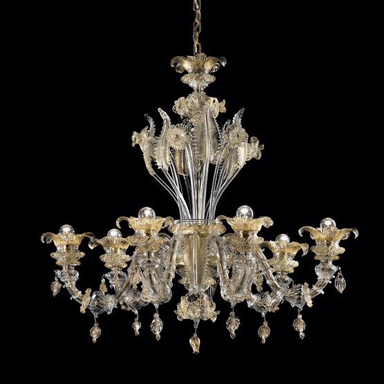 Rome chandelier, Ca' Rezzonico chandelier in crystal and gold at six lights