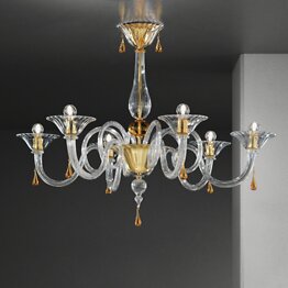 Crystal chandelier with amber at six lights