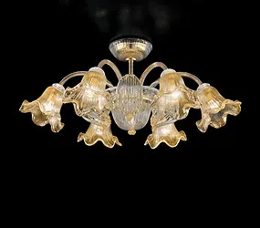 Plafonnier avec six cristaux de lumière et de feuilles d'or
