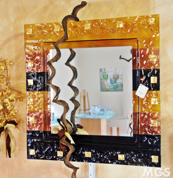 Coloured mirror, Modern Mirror with amber bands