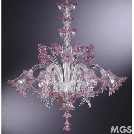 Murrini Chandelier, Chandelier in crystal and pink