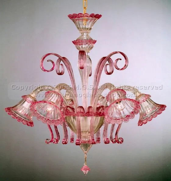 401 series Chandeliers, Crystal chandelier with ruby decoration at six lights.