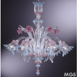 Crystal chandelier with light blue and pink details