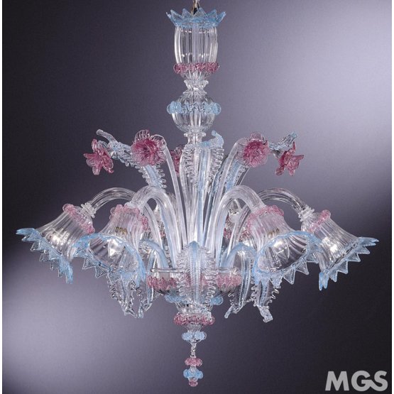 Martens chandeliers, Crystal chandelier with light blue and pink details