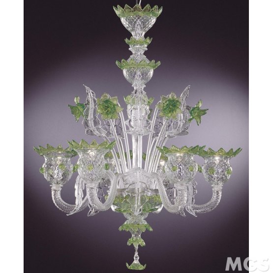 Bibelot chandelier, Crystal chandelier with green details