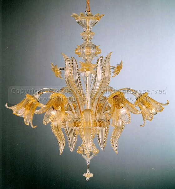 400 series Chandeliers, Crystal chandelier with gold decoration at six lights.