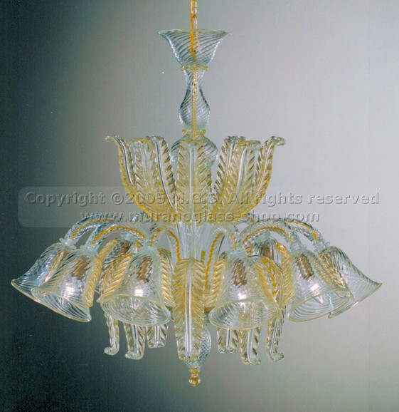 432 series Chandeliers, Crystal chandelier with gold decoration at eight lights.