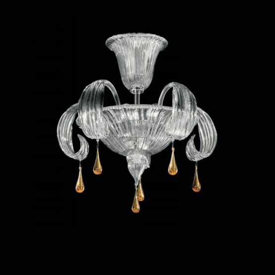 Gocce Ceiling light, Crystal ceiling lamp with amber decoration