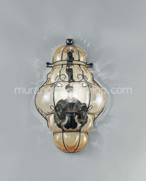 Lantern wall sconce, Cristal sconce with rough steel finishes