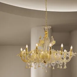 White milk and crystal chandelier at twelve lights