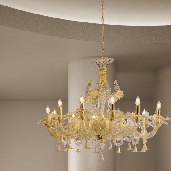 Giustinian Chandelier, White milk and crystal chandelier at twelve lights