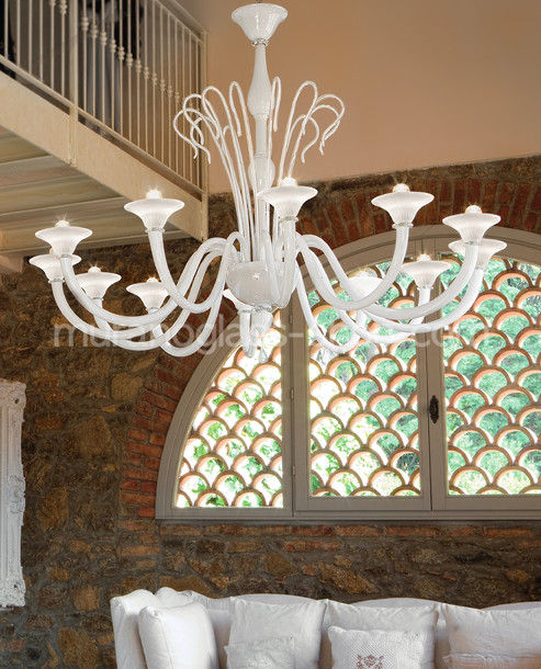 Koons Chandelier, Twelve lights milk white crystal chandelier
