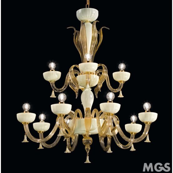 Foscari Chandelier, Chandelier in crystal and 24k Gold