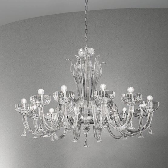 Foscari Chandelier, Chandelier in smoked crystal and 24k Gold