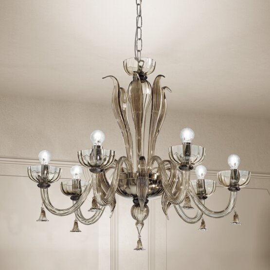 Foscari Chandelier, Chandelier in white milk and crystal