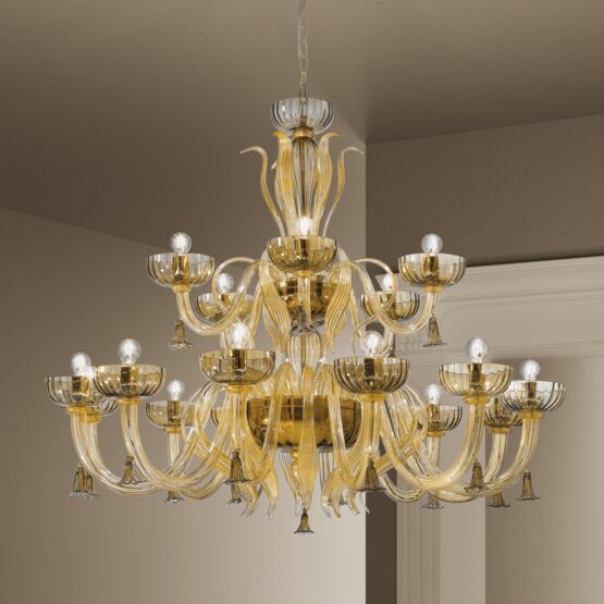 Foscari Chandelier, Chandelier in crystal and 24k Gold