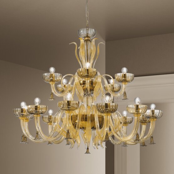 Foscari Chandelier, Chandelier in smoked crystal and 24k Gold