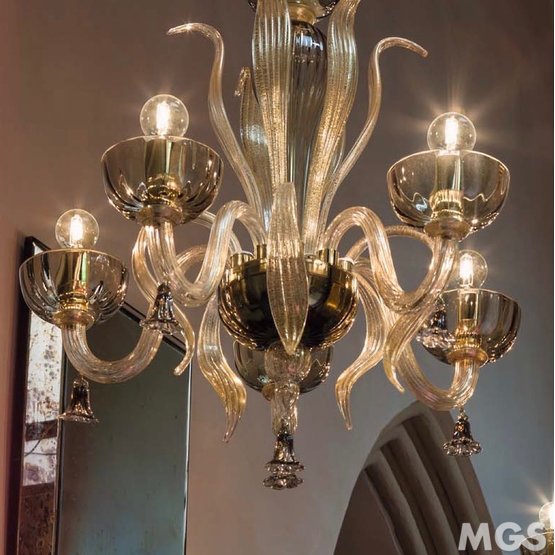 Foscari Chandelier, Chandelier in smoked crystal and 24k Gold