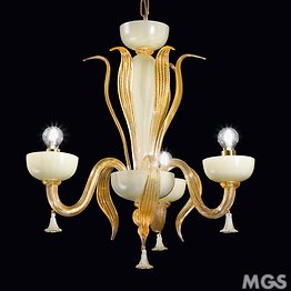 Chandelier in white milk and ivory with 24k Gold