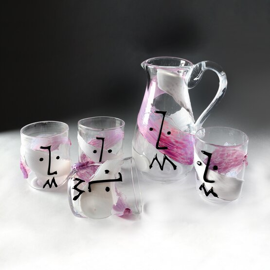 Picasso glasses and carafe set, Picasso Set in milk white and purple