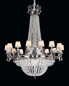 Chandelier with blown spheres, silver metal finishes