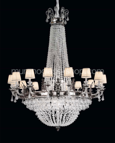 2759 Chandelier, Chandelier with blown spheres, silver metal finishes