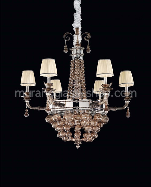 2759 Chandelier, Chandelier with blown spheres in smoked crystal, silver metal finish
