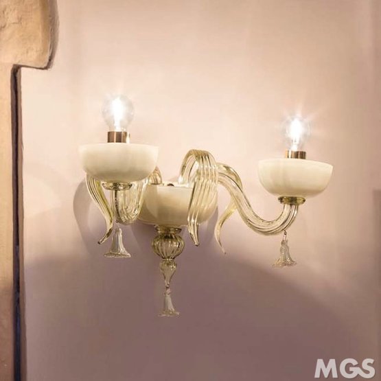 Foscari wall light, Wall light in white milk and ivory with 24k Gold