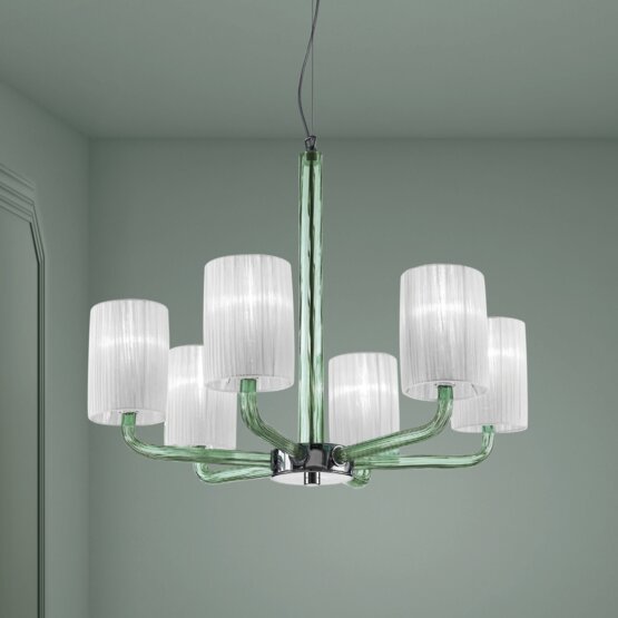 Can Can Chandelier, Chandelier with lampshades in milk white and ivory