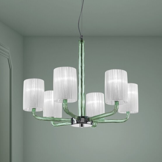 Can Can Chandelier, Chandelier with lampshades in milk white color