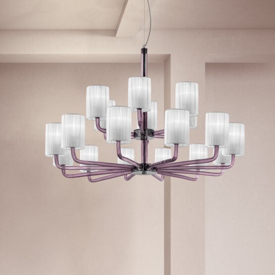 Can Can Chandelier, Chandelier with lampshades in milk white