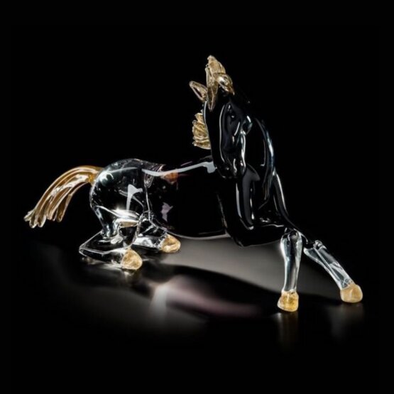 Sitting horse, Sitting horse in gradient crystal black and 24K gold