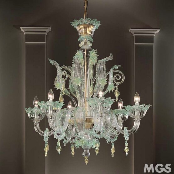 Lido chandelier, Chandelier in gold color and green details