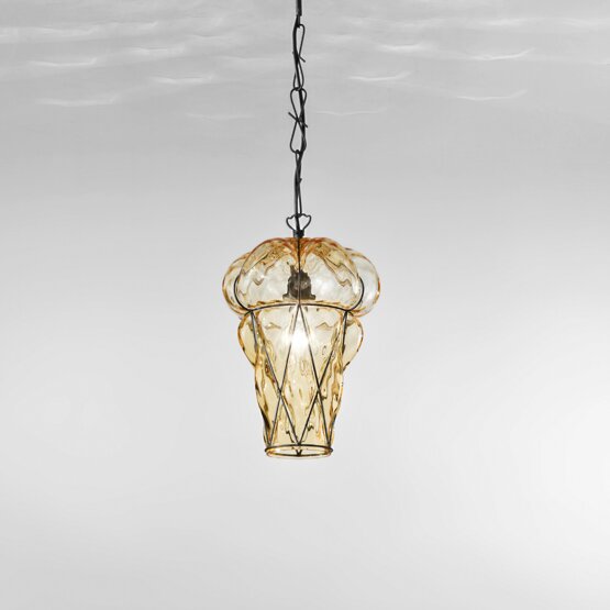 Tiepolo lantern, Lantern in amber color with rough steel finishes