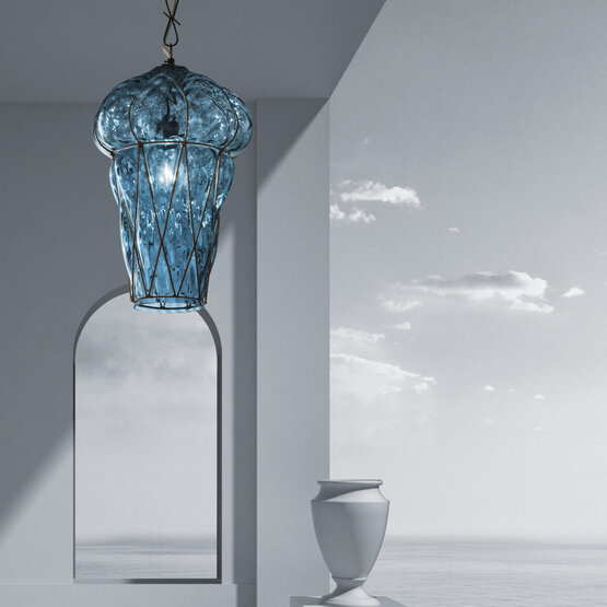 Tiepolo lantern, Amethyst venetian lantern with rough steel finishes
